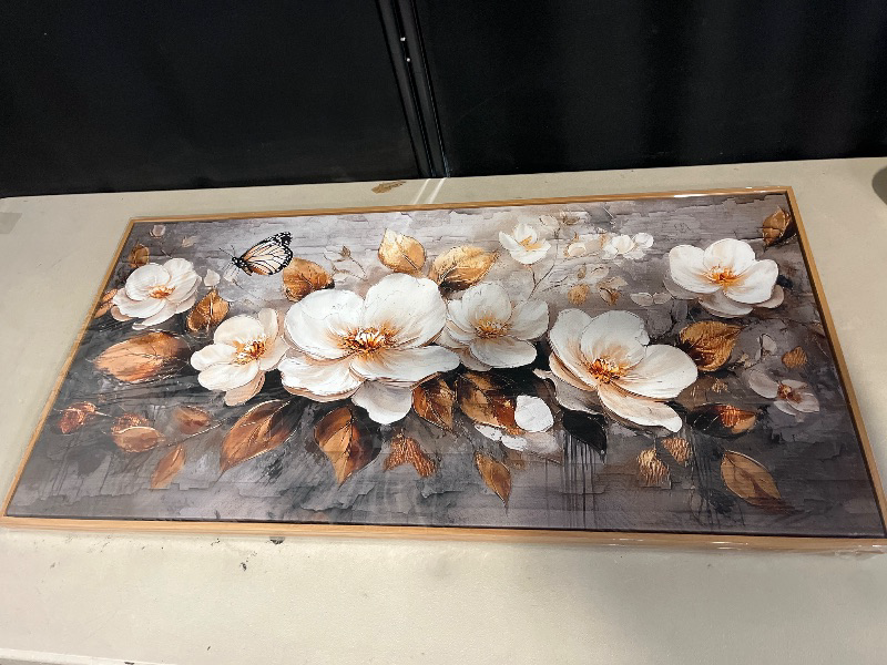 Photo 1 of Wood Framed Canvas Wall Art For Living Room Wall Decor For Bedroom Office Wall Decoration White Flower Painting Farmhouse Pictures Artwork Room Aesthetic Home Decor 20x40 In