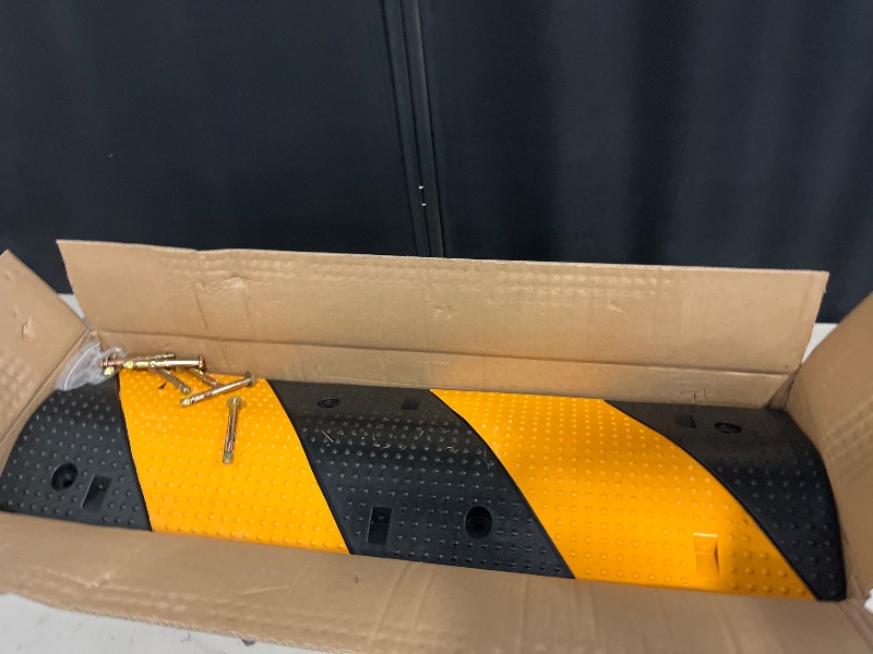 Photo 1 of Speed Bumps for Road, 2 Pack 39.3" Rubber Speed Bumps, 2 Channel Total 78.7'' Long Speed Bump Rated 66000 LBS Load Capacity, 8 Bolt Spikes Anchors Speed Humps for Asphalt, Driveway, Gravel, Concrete