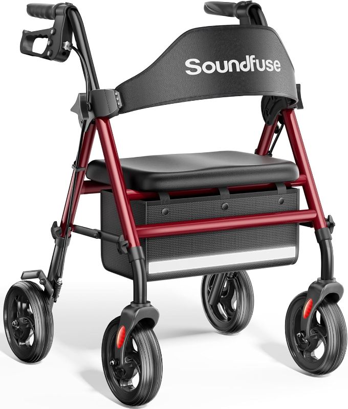 Photo 1 of Rollator Walkers with Seat for Seniors, Foldable 8" Big Wheels All Terrain Rolling Walker, Handles and Ergonomic Seat Height Adjustable, 350lb Weight Capacity