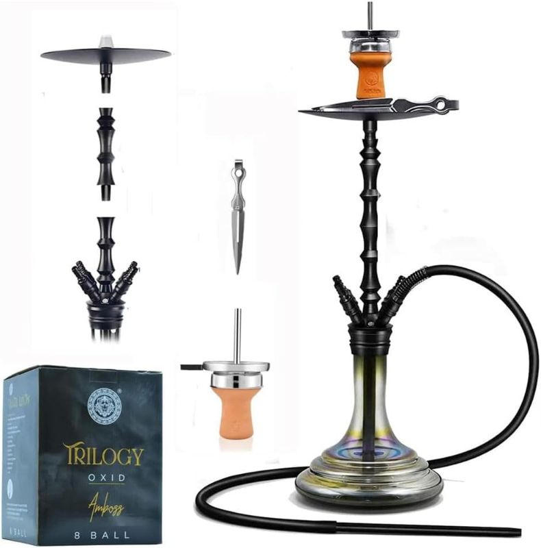 Photo 1 of Complete Hookah Set with Everything - 4 Hookah Hose Portable Glass Hookahs Set with Washable Clay Hooka Bowl Coal Tongs Silicone Bong Aluminum Stem with Diffuser for Narguile Smoking
