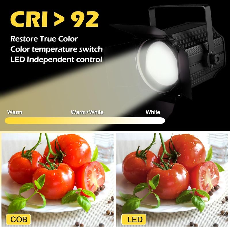 Photo 1 of 200W LED Stage Light, COB Par Lights with Barn Doors, DMX Blinder Stage Lighting Sound Activated for Wedding Live Show Christmas Party (Warm White & Cool White 2PC)