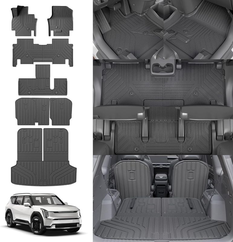 Photo 1 of Floor Mats Compatible with 2024 2025 2026 Kia EV9 6&7 Seats Cargo Mat Cargo Liner Trunk Liner Trunk Mat Kick Mats Back Seat Cover Protector EV9 Accessories (Floor Mats Full Set 7 PCS