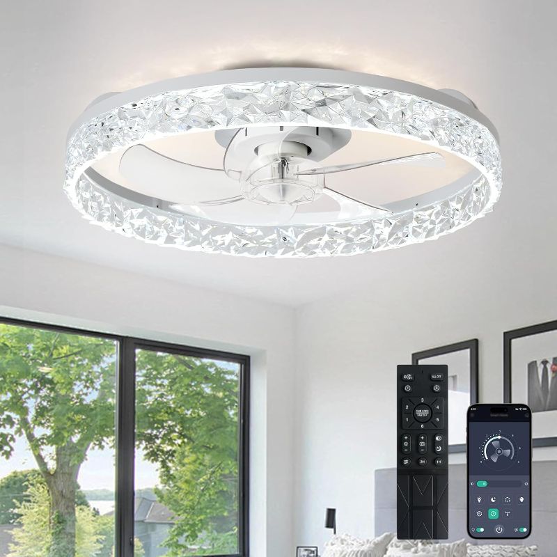Photo 1 of Depuley Modern Ceiling Fan with Light: 20-Inch LED Low Profile Ceiling Fan with Light and Remote Control App Flush Mount Ultra Quiet Reversible 6 Speeds - White Small Fans for Bedroom Indoor Outdoor