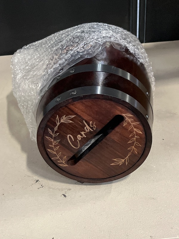 Photo 1 of OurWarm Wooden Card Box for Wedding, Vintage Gift Card Box with Base, Whiskey Barrel Wedding Card Boxes for Reception Party Graduation Bridal Baby Shower Birthday Decoration