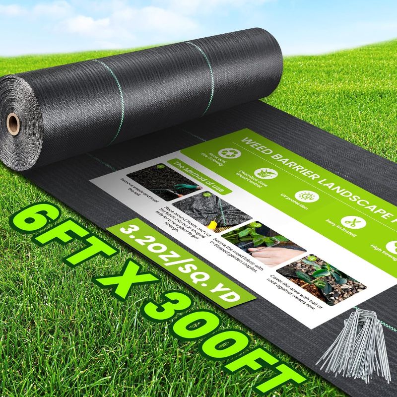 Photo 1 of 6x300ft  Barrier Landscape Fabric Heavy Duty, 3.2oz Woven Geotextile Fabric, Ground Cover Weed Block Gardening Mat, Weed Control Garden Cloth for Driveway,Road,French Drain,Vegetable Patch