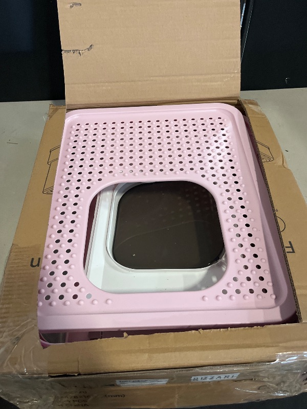 Photo 1 of Rizzari Cat ter Box, Foldable Cat Box with Drawer, Large Capacity Litter Box with Lid, Top Opening Litter Pan for Small to Big Cats (Pink-Stainless Steel Basin)
