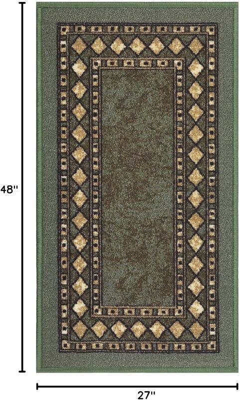 Photo 1 of Antep Rugs Alfombras Modern Bordered 2x4 Non-Skid (Non-Slip) Low Profile Pile Rubber Backing Kitchen Area Rugs (Green, 2'3" x 4')