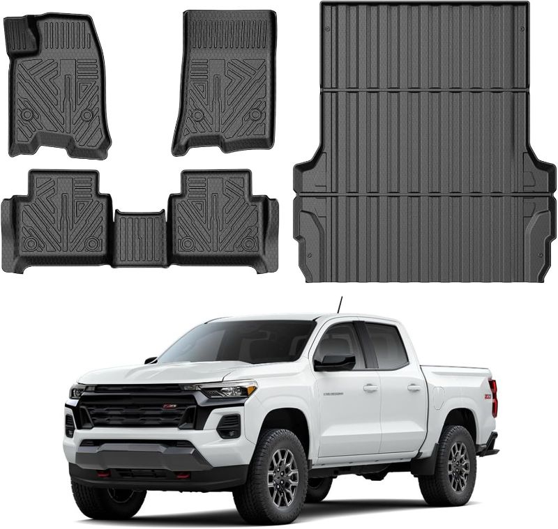 Photo 1 of Mixsuper Floor Mats for 2023-2025 Chevrolet Colorado, All Weather Truck Bed Liner and 2 Row Floor Liners Accessories Set Black