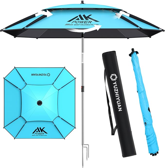 Photo 1 of Patio Umbrella with Exclusive Black Coating, 7.2ft/7.8ft Heavy-Duty Double-Layer Nylon Canopy, Adjustable Tilt Sun Shade Outdoor Table Umbrella, UV Protection & Carry Bag for Beach, Fishing, Backyard