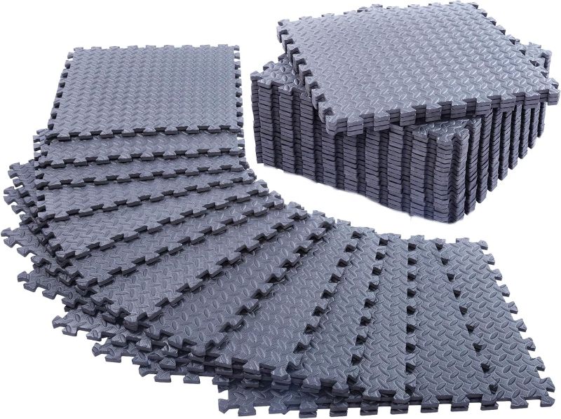 Photo 1 of 24 Pack, 96 SQFT - 24" x 24" - 1/2" Extra Thick Floor Exercise Mat for Home Gym or Floor Padding - High-Density EVA Interlocking Foam Floor Tiles for Gym Equipment, Play Area | Yoga, Cardio, Weights