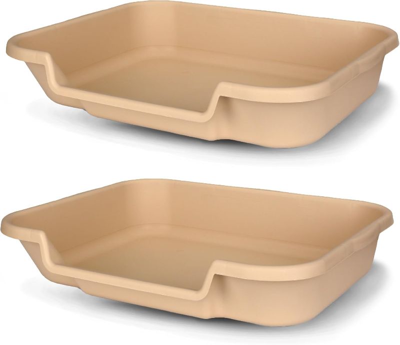 Photo 1 of KittyGoHere Senior Cat Litter Box 2 Pack, Large Beach Sand Low Entrance Kitty Litter Box, Sized for Cats Comfort, Perfect for Senior and Arthritic Cats, Made in USA