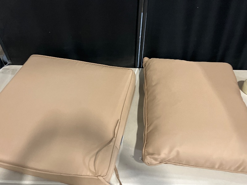 Photo 1 of Outdoor Deep Seat Cushion Patio Seat and Back Cushion Set Seasonal Chair Cushion for Dining Arm Chairs, Wicker Chairs and Garden Furniture Decoration, 22"x22"x3", Beige