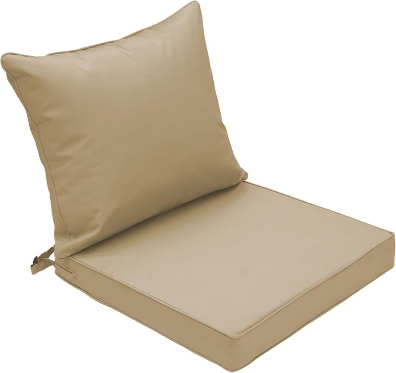 Photo 1 of Outdoor Deep Seat Cushion Patio Seat and Back Cushion Set Seasonal Chair Cushion for Dining Arm Chairs, Wicker Chairs and Garden Furniture Decoration, 22"x22"x3", Beige