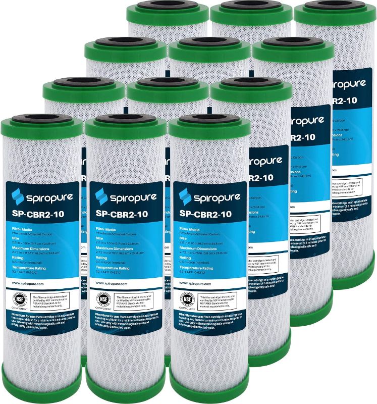 Photo 1 of SpiroPure SP-CBR2-10 10x2.5 0.5 Micron NSF Certified Coconut Shell Carbon Block Water Filter Cartridge CBR2-10 155268-43 SMCB-2510