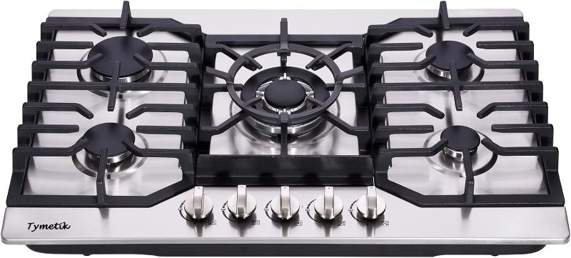 Photo 1 of Gas Cooktop 30 Inch, 5 High Efficiency Burners Gas Stovetop Stainless Steel Built-in Gas Stove Top Propane/Natural Gas Convertible Gas Hob
