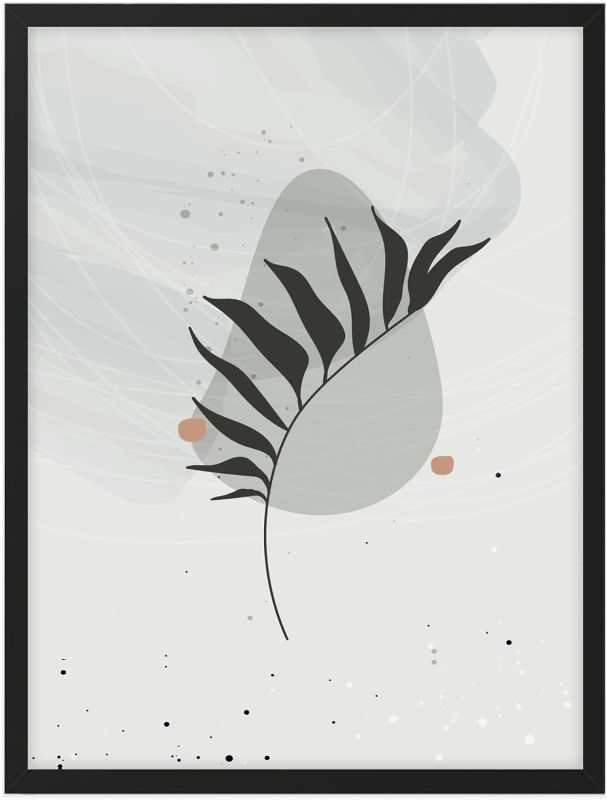 Photo 1 of 3 Ethan Taylor Botanical Wall Art Prints Unframed Posters 'Black  Bohemian Leaf II' Home Décor for Living Room, Bedroom, Office, 18 in x 15 in, Gray, Black