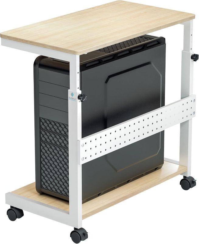 Photo 1 of EUREKA ERGONOMIC PC Stand Computer Cart, Height Adjustable Tower Stand 2-Tier Suit for ATX Case Printer, Metal Rolling Cart on Wheels for Gaming Home Office, Maple