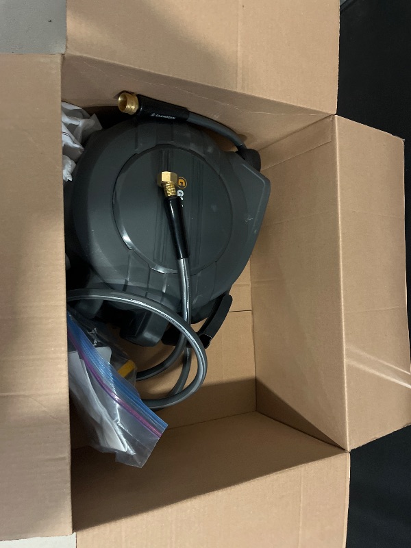 Photo 1 of Retractable Garden Hose Reel 5/8 in x 90 ft, 2025 Upgraded Dual Ratchet Lock UV & Freeze Protection Brass Seal Slow Retraction Anti-Tangle Hose 180°Swivel Reinforced Scaffold Wall Mount