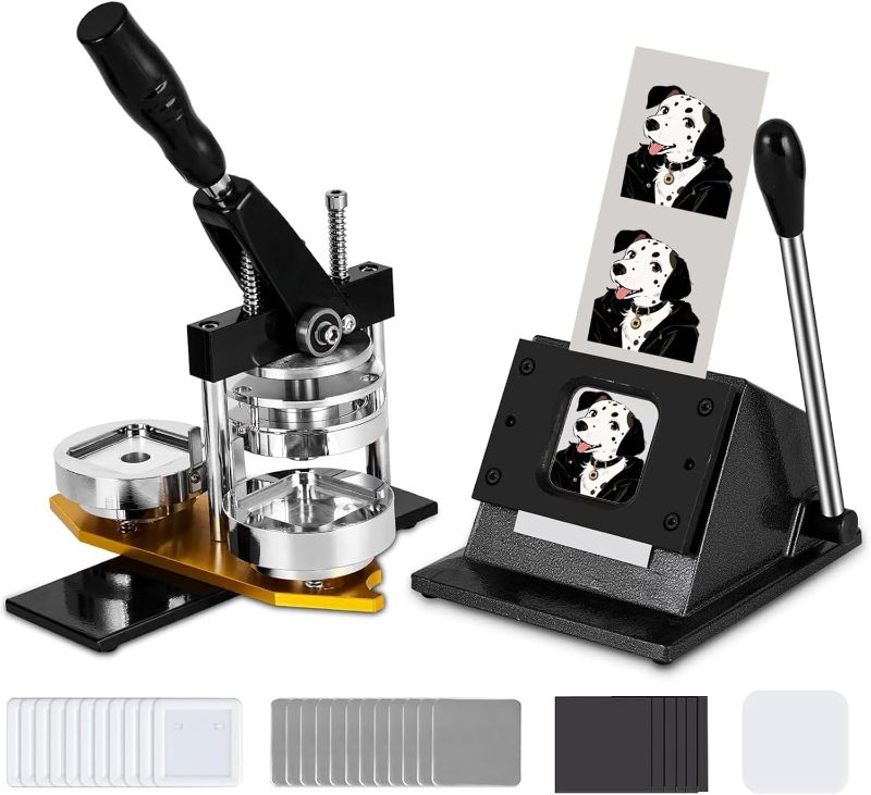 Photo 1 of 2x2in Square Photo Magnet Maker Machine, DIY Fridge Button Maker Magnet Press Kit, with Paper Cutter & 100pcs Materials