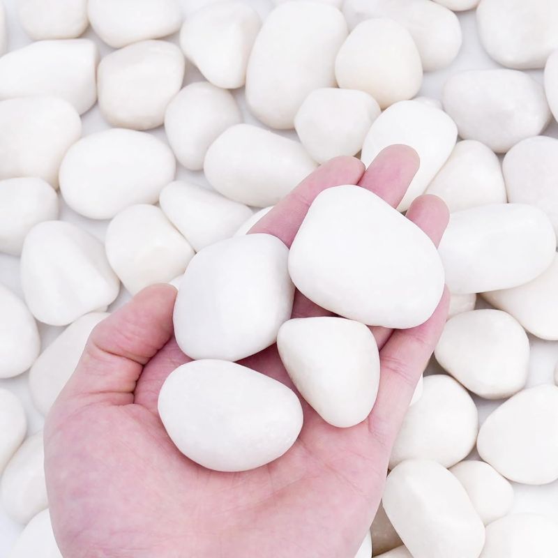 Photo 1 of 30 lbs White Rocks for Plants Indoor, 1-3 inch Decorative Garden Stone Outdoor Landscaping, Walkways, Yard, Large Polished River Rocks for Plants Pots, Vases, Crafts