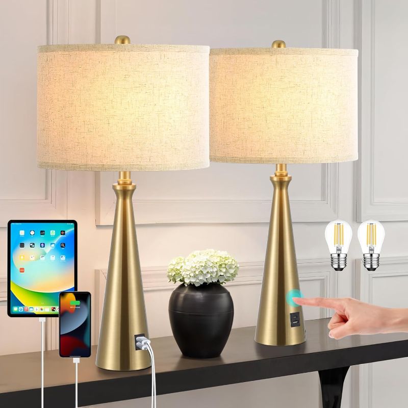 Photo 1 of Lamp for Bedroom Set of 2 Lamps for Night Stand Modern Bedside Lamps Living Room End Table Lamps Gold