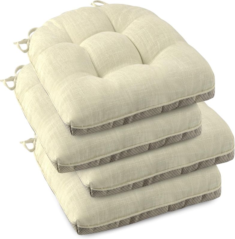 Photo 1 of Indoor Chair Cushions for Dining Chairs Set of 4 18x18 Chair Cushion with Ties and Non-Slip Backing Tufted Thick Kitchen Chair Pads Made of Breathable Faux Linen Fabric (Beige)