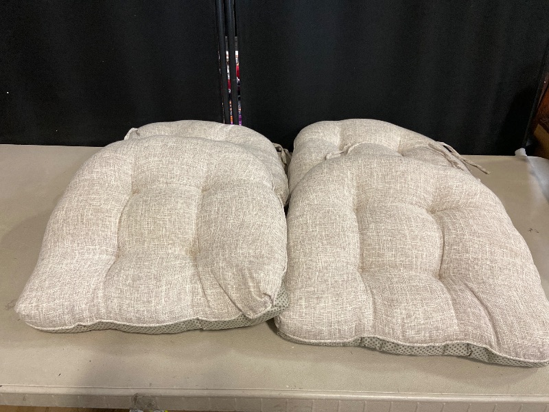 Photo 1 of Indoor Chair Cushions for Dining Chairs Set of 4 18x18 Chair Cushion with Ties and Non-Slip Backing Tufted Thick Kitchen Chair Pads Made of Breathable Faux Linen Fabric (Beige)