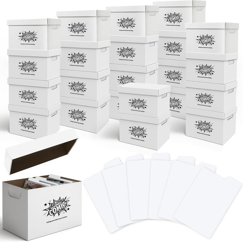 Photo 1 of Premium Comic Book Storage Box | 22 Boxes with 6 Dividers (Each Box Stores Up to 175 Comics) - Short Stackable Design with Dust Protection Lid | Strong Structure & Acid Free Manufacturing