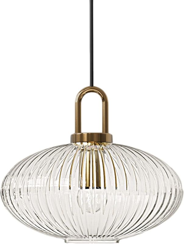 Photo 1 of Industrial Vintage Pendant Lighting with Ribbed Glass Lamp Shade and Bronze Finish, Modern Retro Ceiling Light Hanging Lamp for Bedside Dining Table Kitchen Island (Transparent, 11.8")