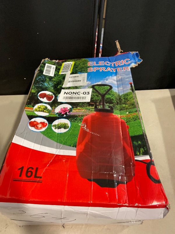 Photo 1 of Battery Powered Backpack Sprayer 4.2 Gallon,Adjustable Wheeled Cart, 0-94 PSI,6 Hours Long Battery Life,12V 8Ah Battery,Backpack Sprayer with 10 Nozzles for Weeding, Spraying, Cleaning