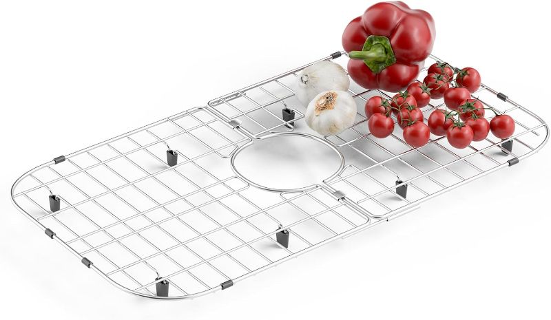 Photo 1 of Sink Protector Stainless Steel 26" x 14" – Rectangular Extra Large Sink Grid for Kitchen Sink Bottom, Rust-Resistant Drainage Rack with Scratch Prevention Centered Drain