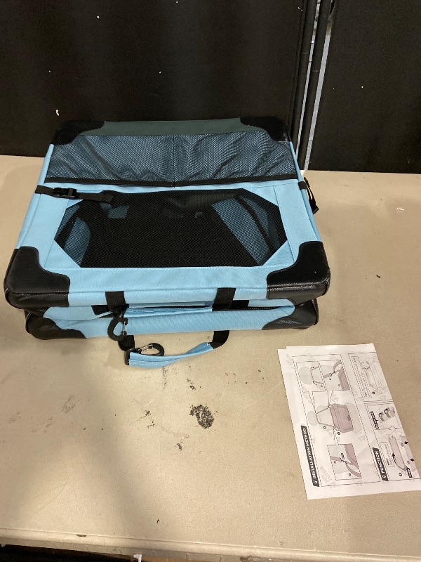 Photo 1 of Collapsible Dog Crate, 26 Inch Portable Pet Crate for Car, Travel Dog Kennel Foldable Dog Crate for Medium Dog 44lbs, Soft Cat Carrier Fit for Indoor & Outdoor/Car Back Seat/Trunk (Blue)