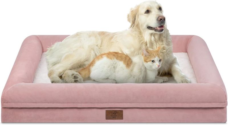 Photo 1 of XL Orthopedic Dog Bed for Large Dogs, Washable Dog Bed with 4-Sides Removable Bolster, Waterproof Pet Sofa with Non-Slip Bottom for Extra Large Dogs, Pink