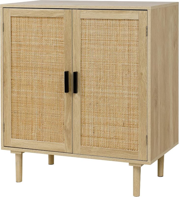 Photo 1 of Sideboard Buffet Cabinet, Kitchen Storage Sideboard with Rattan Decorated Doors, Liquor Coffee Buffet, Dining Room, Hallway, Console Table, Accent Cabinet, 31.5X 15.8X 34.6 Inches, Natural