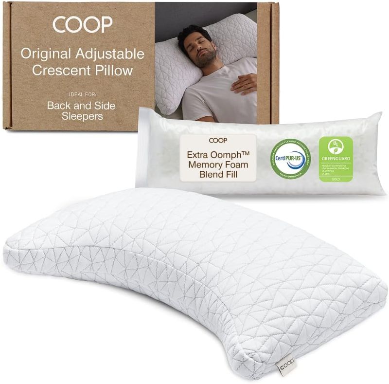 Photo 1 of Coop Home Goods Original Crescent Adjustable Pillow, Queen Bed Pillows for Shoulder, Neck & Head Support, Crescent Foam Pillows - Medium Firm for Back & Side Sleeper, CertiPUR-US/GREENGUARD Gold