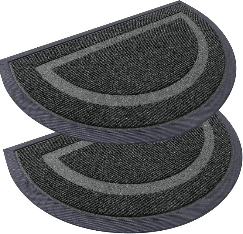 Photo 1 of 2 Pack Half Circle Door Mats, Waterproof All-Weather Indoor/Outdoor Welcome Mats, Sturdy Natural Rubber, Low-Profile Easy to Clean Doormats for Front Door, Patio, Porch, 36x24, Black