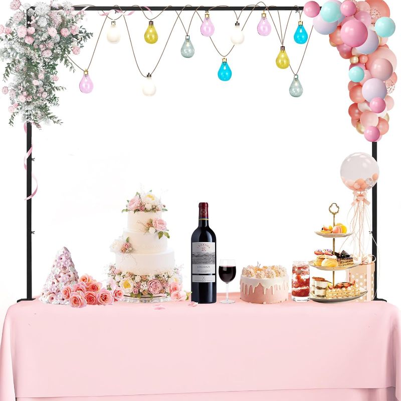 Photo 1 of Over The Table Rod Stand with Clamps,Black 33"-100" Adjustable Table Top Frame Backdrop Stand Table Balloon Stand for Wedding Halloween Birthday Party Birthday Christmas Baby Shower Decor