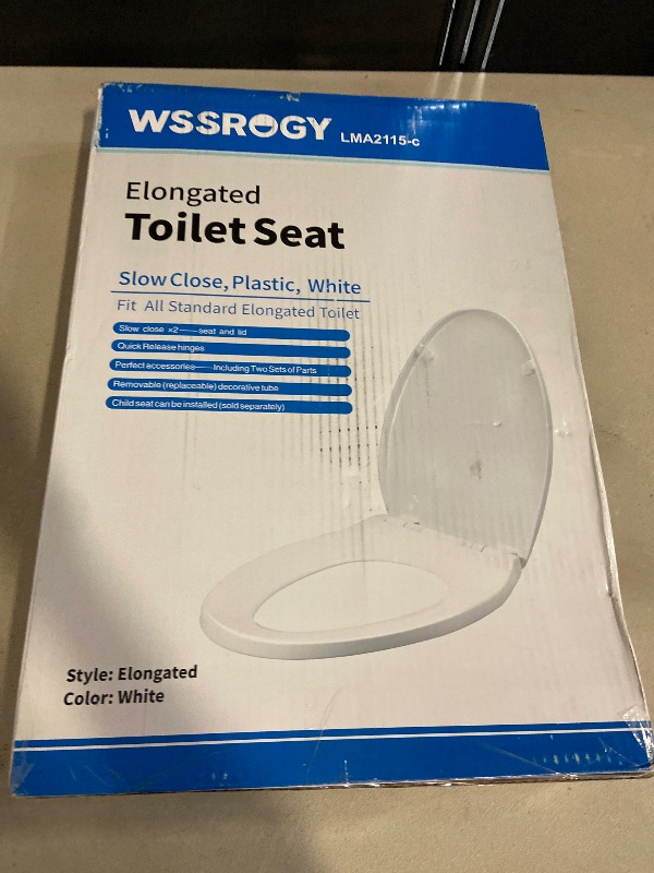 Photo 1 of Toilet seat Elongated with Slow Close Hinges, Four Bumpers Never Loosen and Easily Remove, Two Sets of Parts, Plastic, White