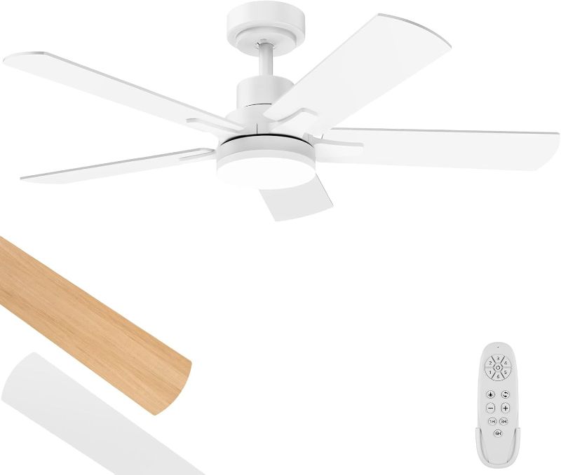 Photo 1 of Ceiling Fan With Light 42-Inch, Remote Control Reversible DC Motors, 3CCT Dimmable Timer Noiseless, White Ceiling Fan for Bedroom Living Room, Indoor&Outdoor