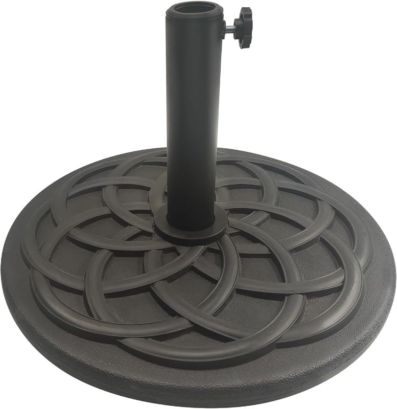 Photo 1 of 29 lb Round Heavy Duty Patio Market Table Umbrella Base Stand Pre-Filled for Outdoor, Black
