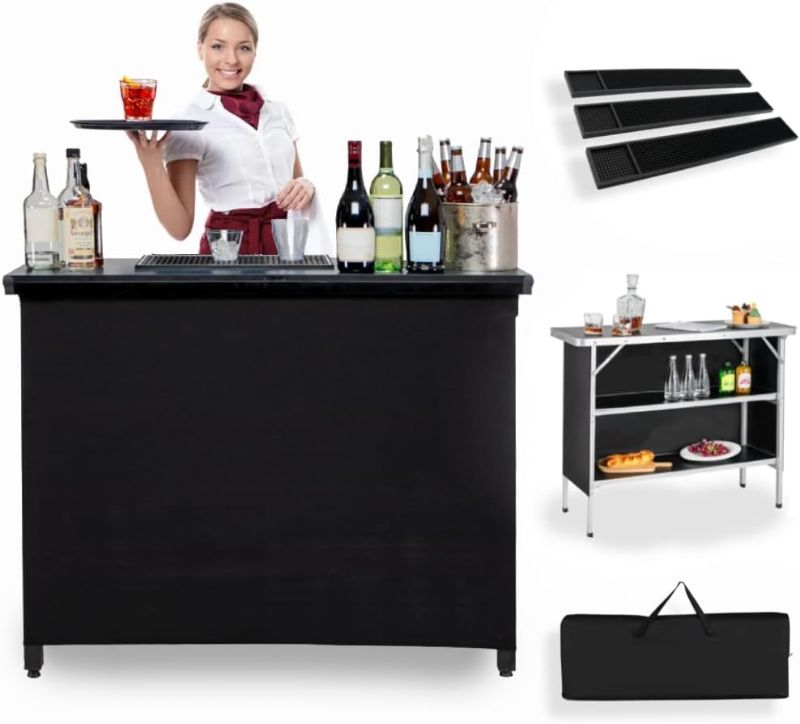 Photo 1 of Professional Grade Outdoor Portable Bar Station with Black Skirt - Mobile Travel Table Set - Bartender Folding Stand Alone Counter Table