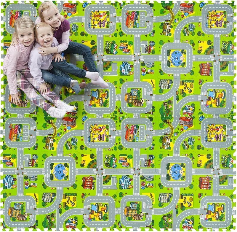 Photo 1 of Skyweaver Traffic Play mat Puzzle Foam Interlocking Tiles – Kids Road Traffic Play Rug - Children Educational Playmat Rug - Interlocking Foam Tiles City Road Track Puzzle Mat (36Pcs)