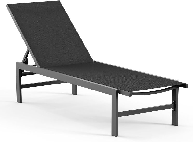 Photo 1 of Outdoor Lounge Chairs for Pool, Aluminum Chaise Lounge Chairs with 5-Position Recliner, Patio Lounge Chair for Backyard, Poolside, Deck, Lawn, Black