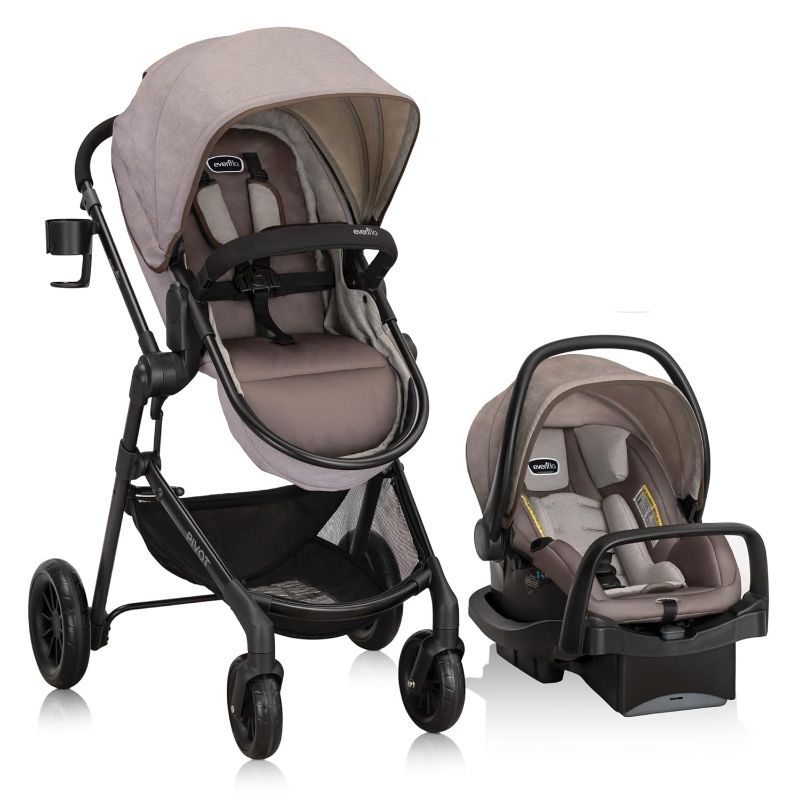 Photo 1 of Evenflo Pivot Modular Travel System with LiteMax Infant Car Seat (Desert Tan)