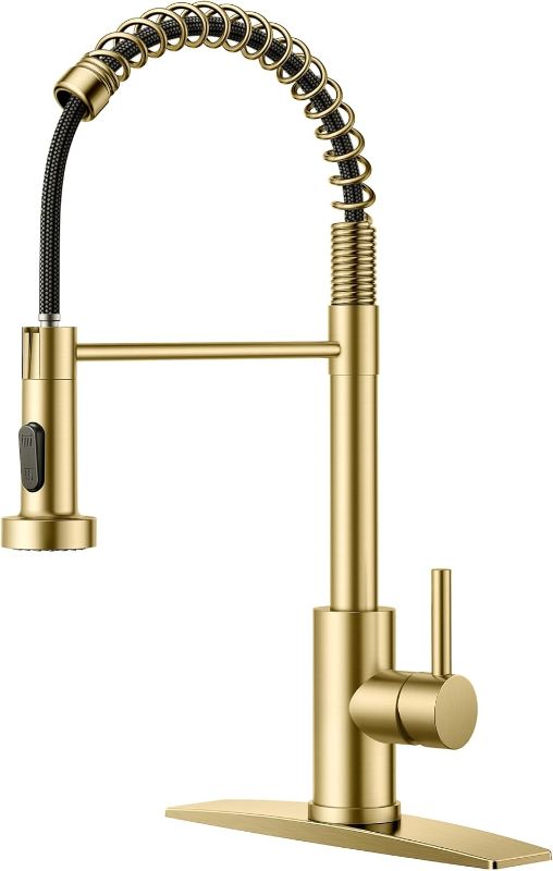 Photo 1 of FORIOUS Gold Kitchen Faucet with Pull Down Sprayer, Stainless Steel Commercial Single Handle Classic Spring Pull Out Sink Faucet for Pot Filler, Farmhouse Camper Bar Laundry Room