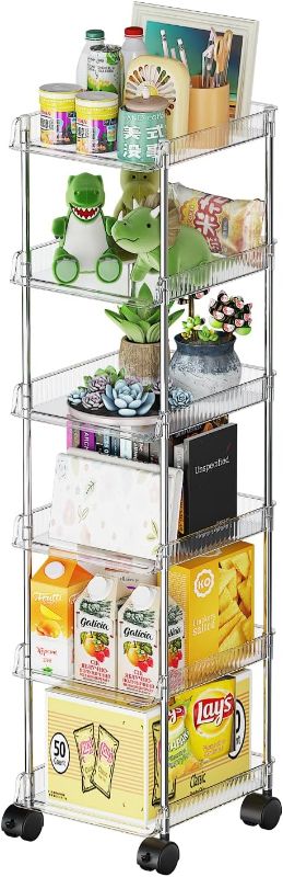Photo 1 of Slim Rolling Storage Cart for Small Spaces, 6-Tier Bathroom & Kitchen Organizer with Wheels, Narrow Mobile Shelving Unit, Stackable Design for Office, Laundry Room, and Tight Corners