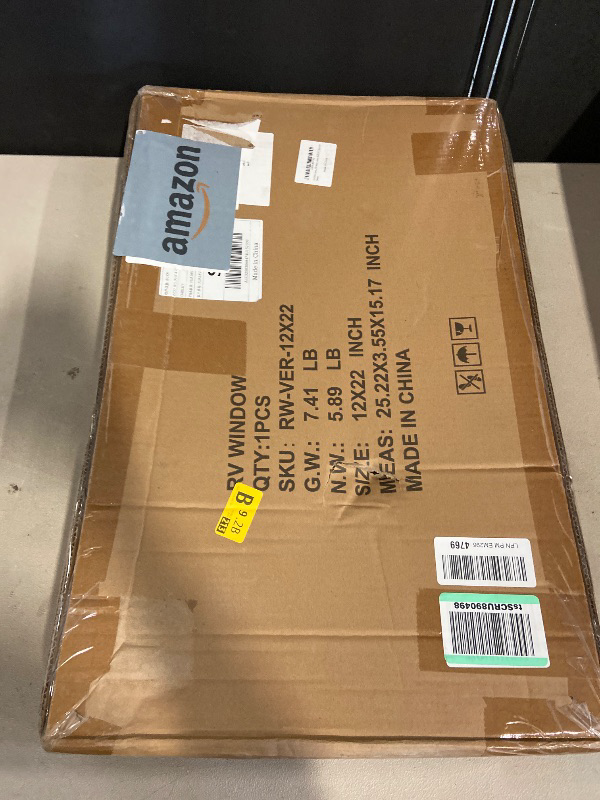 Photo 1 of Vertical RV Window, 12" W x 22" H Tinted Sliding RV Window with Net Screen and Trim Ring, Suitable for 15/16" or 1-3/8" and Slightly Thicker Up to 1/16" Walls, DOT Approved
