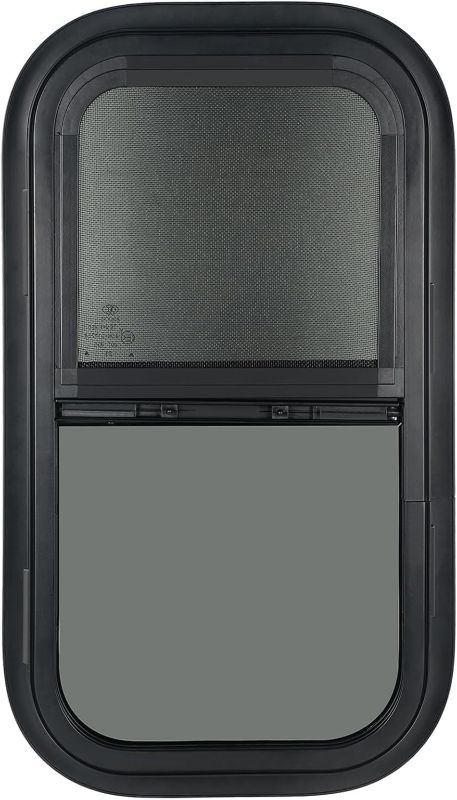 Photo 1 of Vertical RV Window, 12" W x 22" H Tinted Sliding RV Window with Net Screen and Trim Ring, Suitable for 15/16" or 1-3/8" and Slightly Thicker Up to 1/16" Walls, DOT Approved