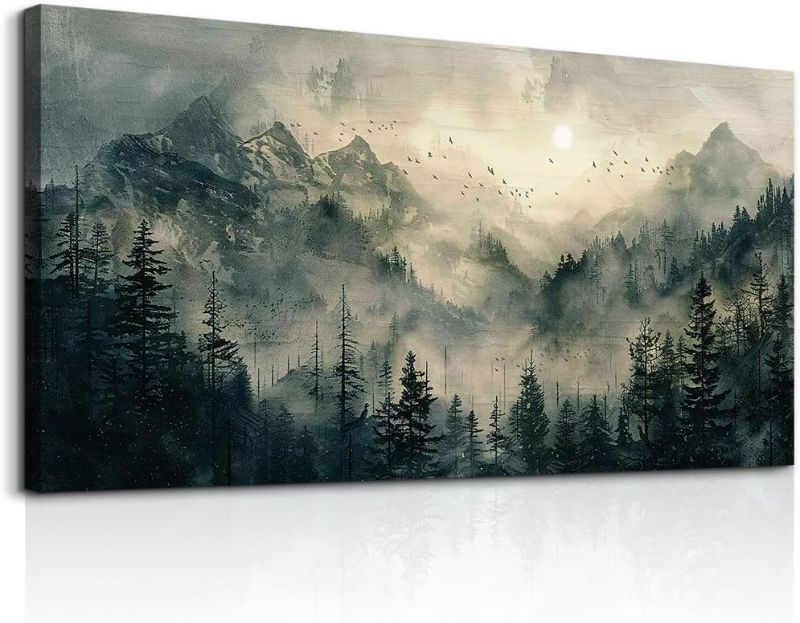 Photo 1 of Large Framed Wall Decor For Living Room Canvas Wall Art For Office Farmhouse Wall Decorations For Bedroom Forest Fog Landscape Paintings Modern Pictures Artwork Room Home Decor 24x48 In