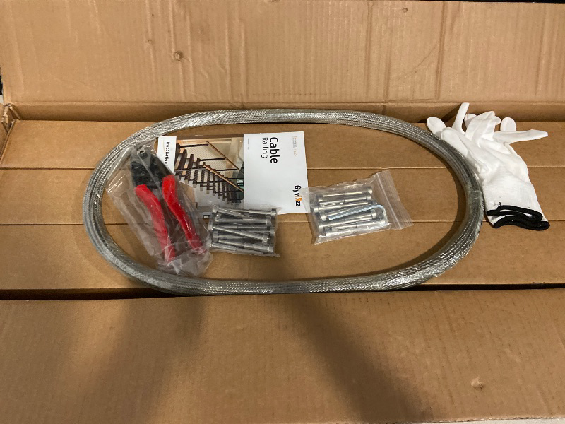 Photo 1 of 36" Complete Set Cable Railing Post Kit, 3 Pack Level Drilled Cable Deck Railing System DIY Kit Including 3 Adjustable Top Cable Posts, 125FT 1/8" Cable, 20 Terminal, 60 Grommets (No Handrail)